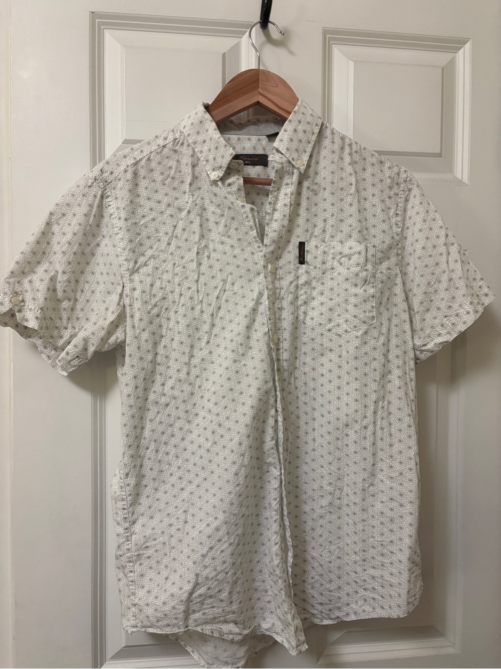 White Ben Sherman Short-Sleeve Button-Down Shirt with Micro Print